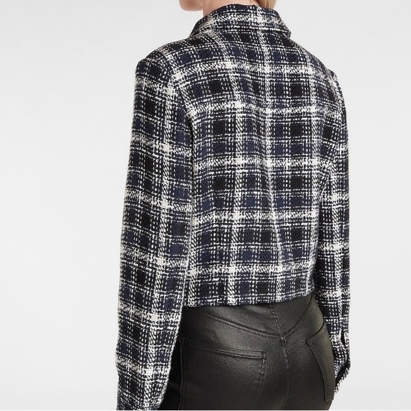 Express Black, Blue & White Cropped Tweed Embellished Shirt Jacket- NWT - Picture 12 of 17